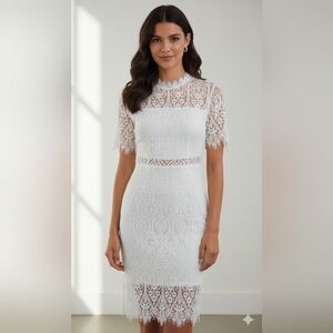 Francesca's Collections Cream Lace Long Sleeve Dress